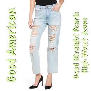 Good American Good Straight Pearl High Waist Jeans